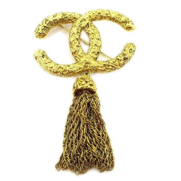 CHANEL CC Logos Fringe Motif Brooch Pin Corsage Gold-Tone - Picture 1 of 4